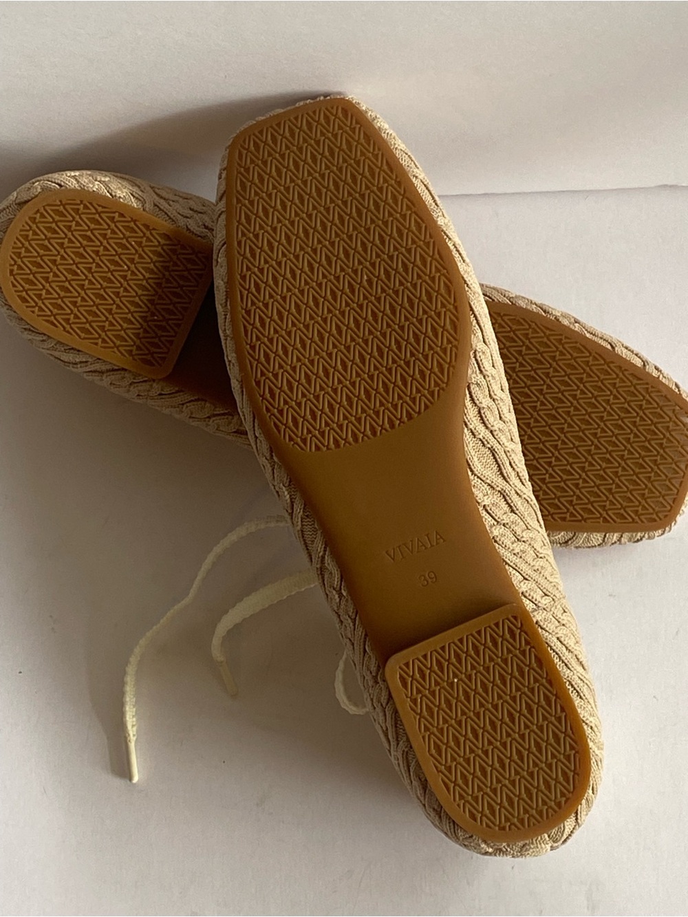 NWOB VIVAIA Cable Knit Lace-Up Ballet Flat Beige EU 39 US 8.5 Square Toe Comfort - Picture 12 of 13